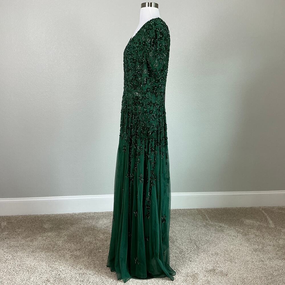 Mac Duggal 5497 Sequined Long Sleeve A-Line Gown Emerald Green Size 10 Dress - Picture 6 of 12